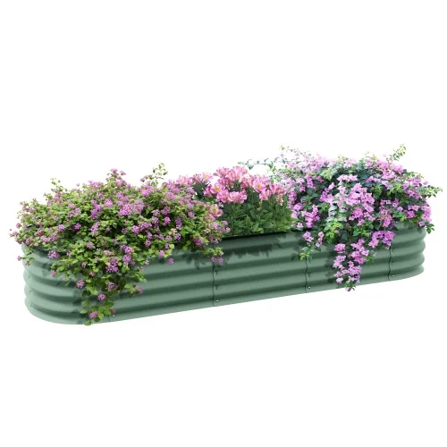 Buumin Outsunny 6.4' x 2' x 1' Galvanized Raised Garden Bed Kit, Outdoor Metal Elevated Planter Box with Safety Edging, Easy DIY Stock Tank for Growing Flowers, Herbs & Vegetables, Green