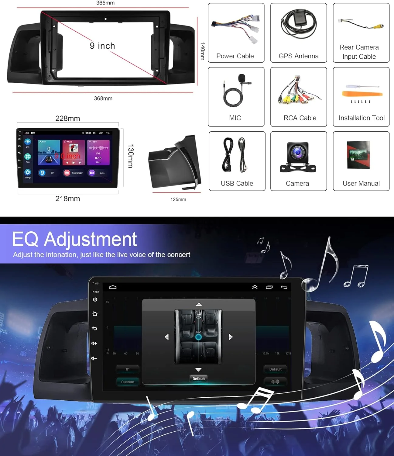 THONZER 1G+32G Android 9 Inch Car Stereo for Toyota Corolla ex 2007-2012 with Wireless Carplay, Rimoody Touch Screen Car Radio Bluetooth GPS WiFi FM Mirror Link RCA USB SWC + Backup Camera