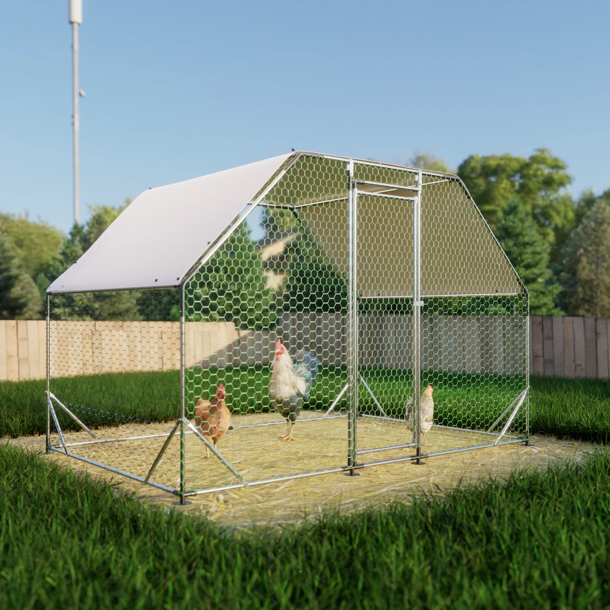 Ufurpie 9.94x6.46 ft Metal Large Chicken Coop Walk-in Poultry Cage Run Flat Shaped with Waterproof