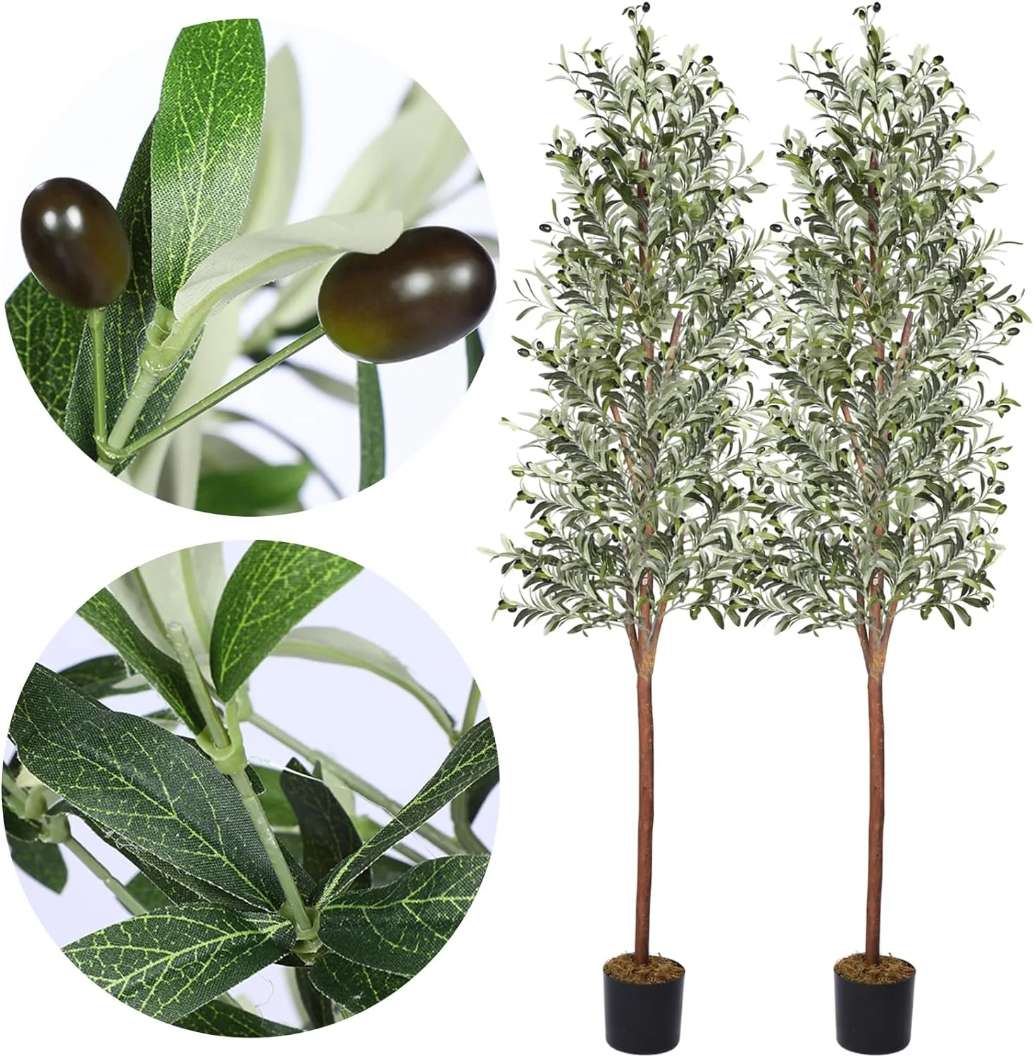 2 Pack Olive Tree 7ft Faux Olive Tree 82 Inch Olive Trees Artificial Indoor Fake Potted Olive Tree and Fruits for Outdoor Home Office Living Room Entryway Decor Gift