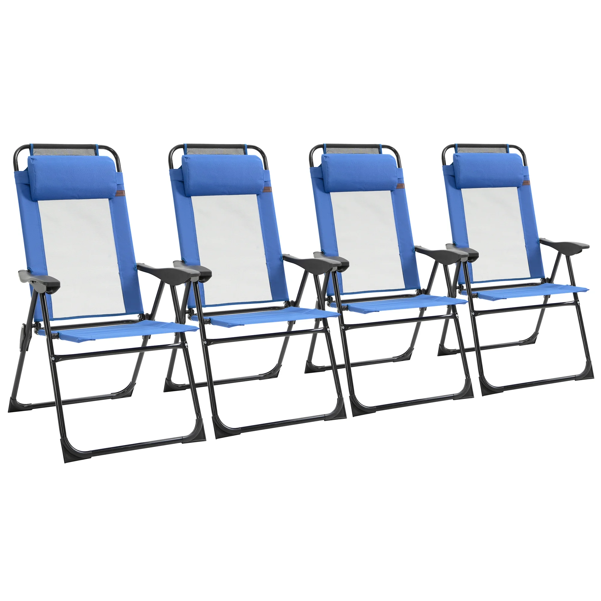 Outsunny Set of 4 Folding Patio Chairs w/ Reclining & Headrest, Blue