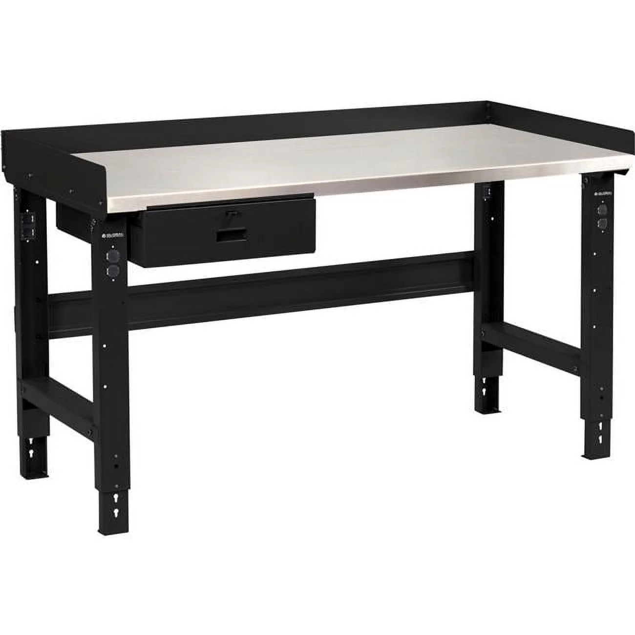 Adjustable Height Workbench with Drawer, Stainless Steel Square Top - Black - 60 x 30 in.