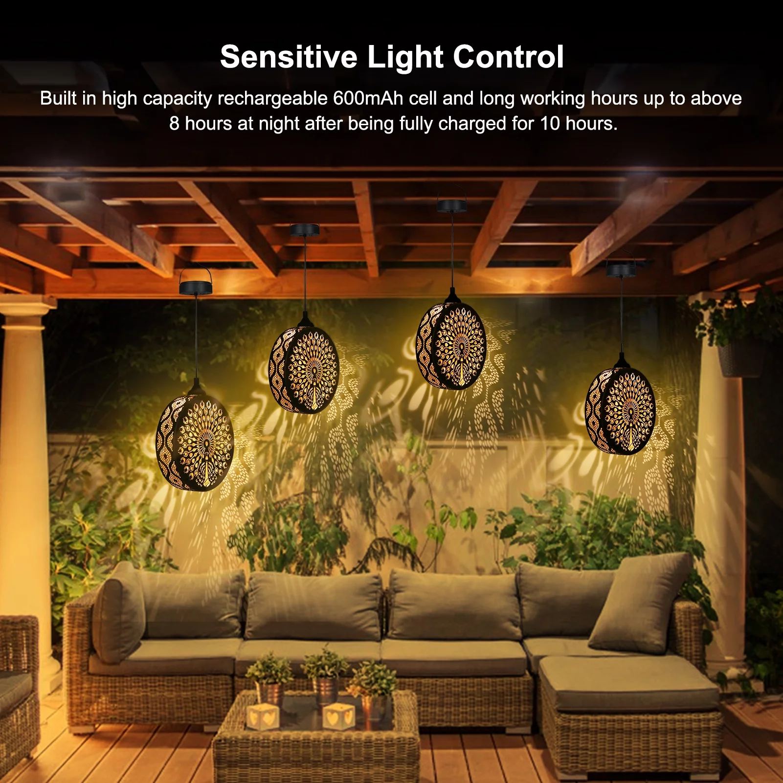 Neoglint 2PCS DC2V 0.04W Solar Powered Energy LEDs Light Lantern Pendant Outdoor Lamp Peacock Shape Design Sensitive Light Inductor Control IPX4 Water Resistance Built-in 600mAh High Capacit