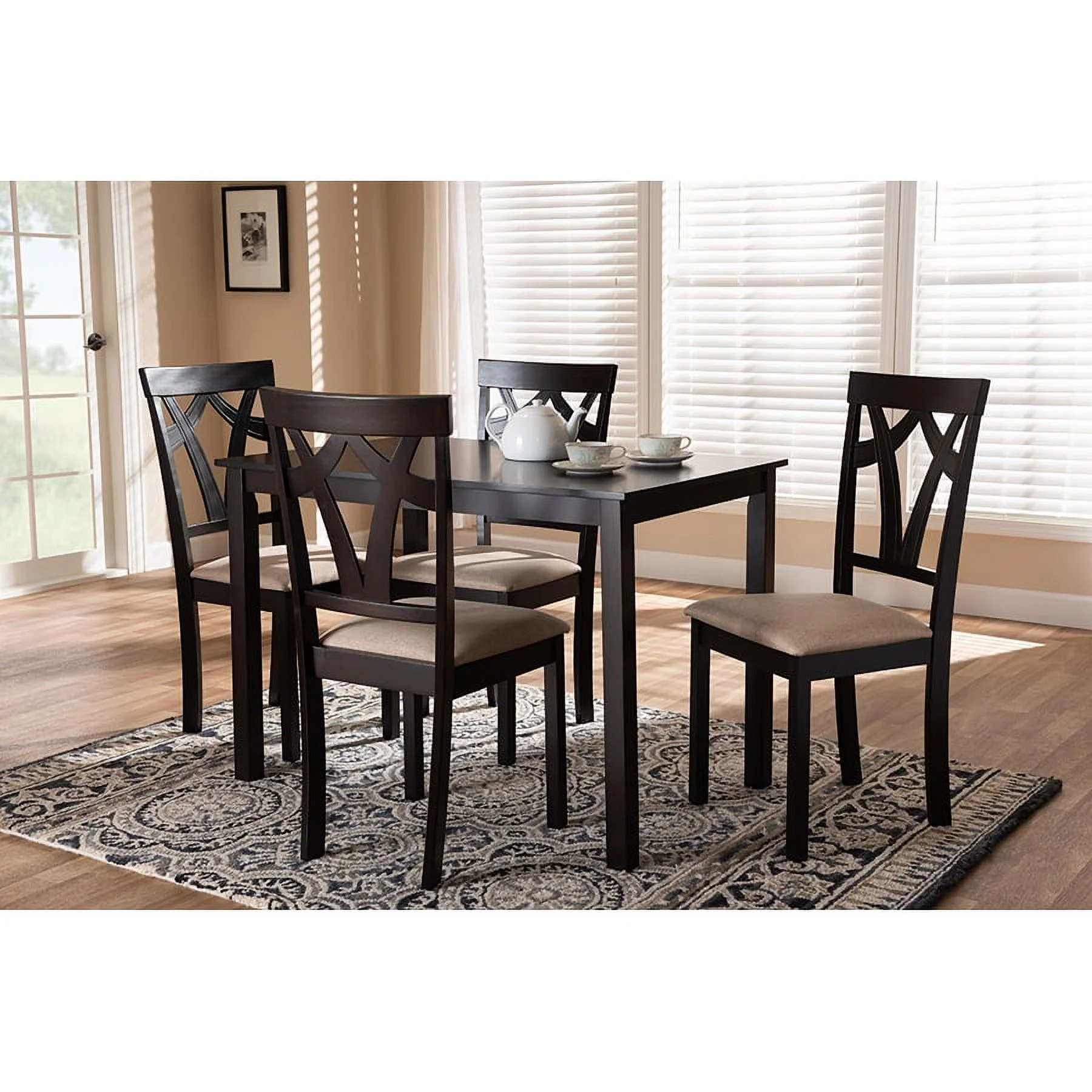 Baxton Studio Sylvia Modern and Contemporary Espresso Brown Finished and Sand Fabric Upholstered 5-Piece Dining Set