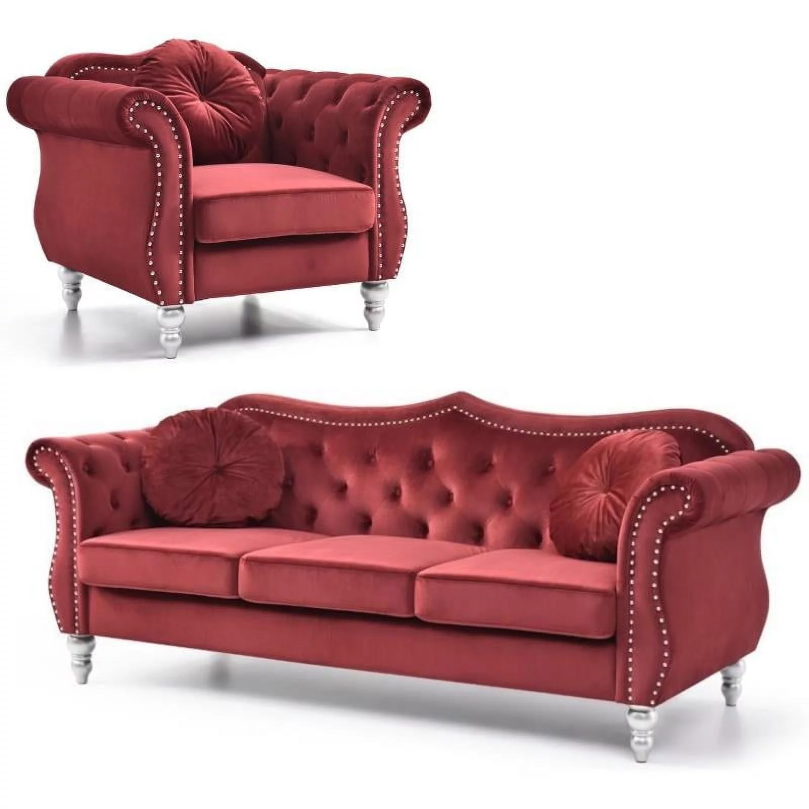 Home Square 2-Piece Furniture Set with Sofa and Chair in Burgundy