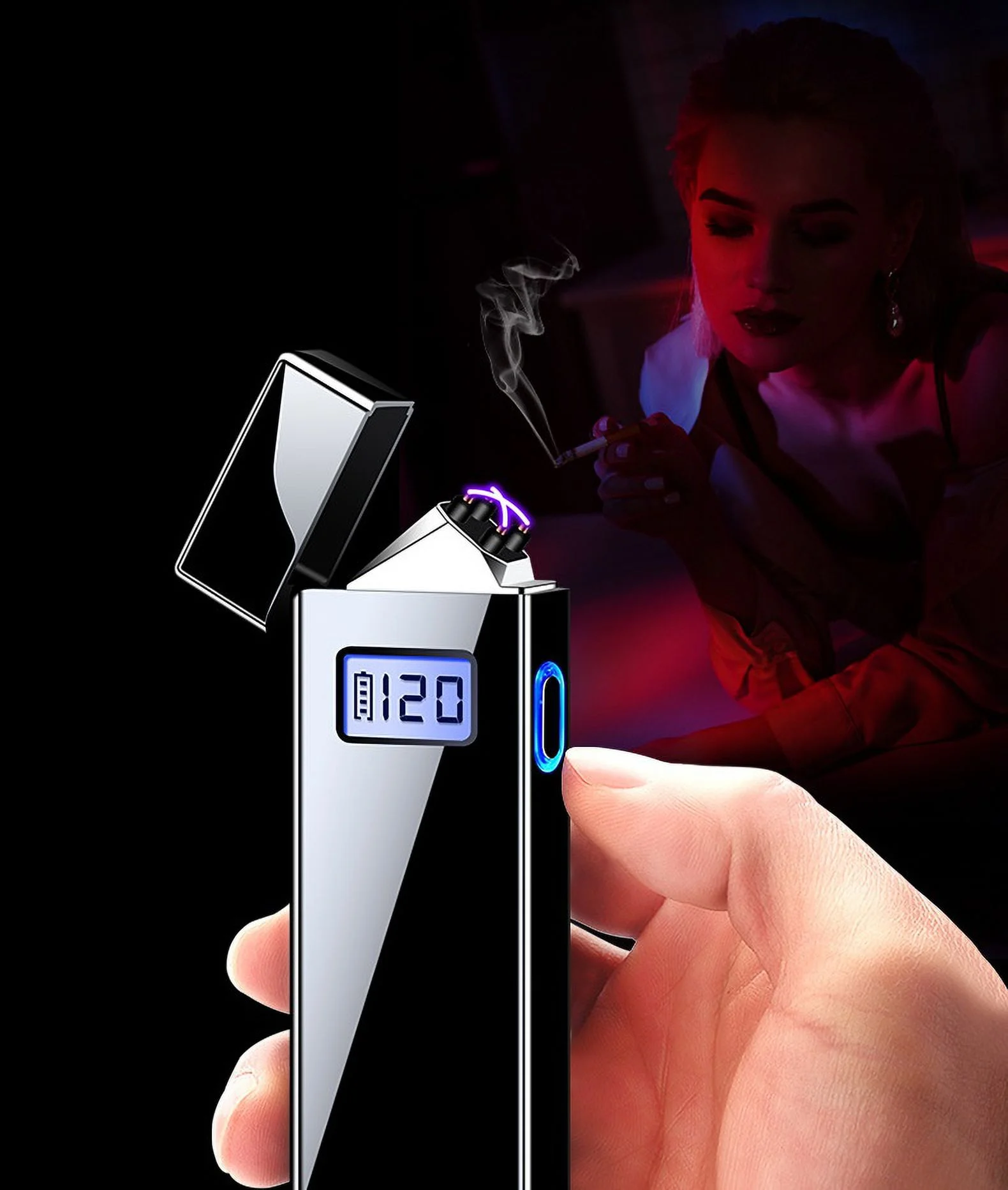 Electronic Lighter USB Rechargeable Windproof Flameless Double Arc Plasma Lighter Camping Picnicking Hiking Hiking Men's Gift Electronic Lighter