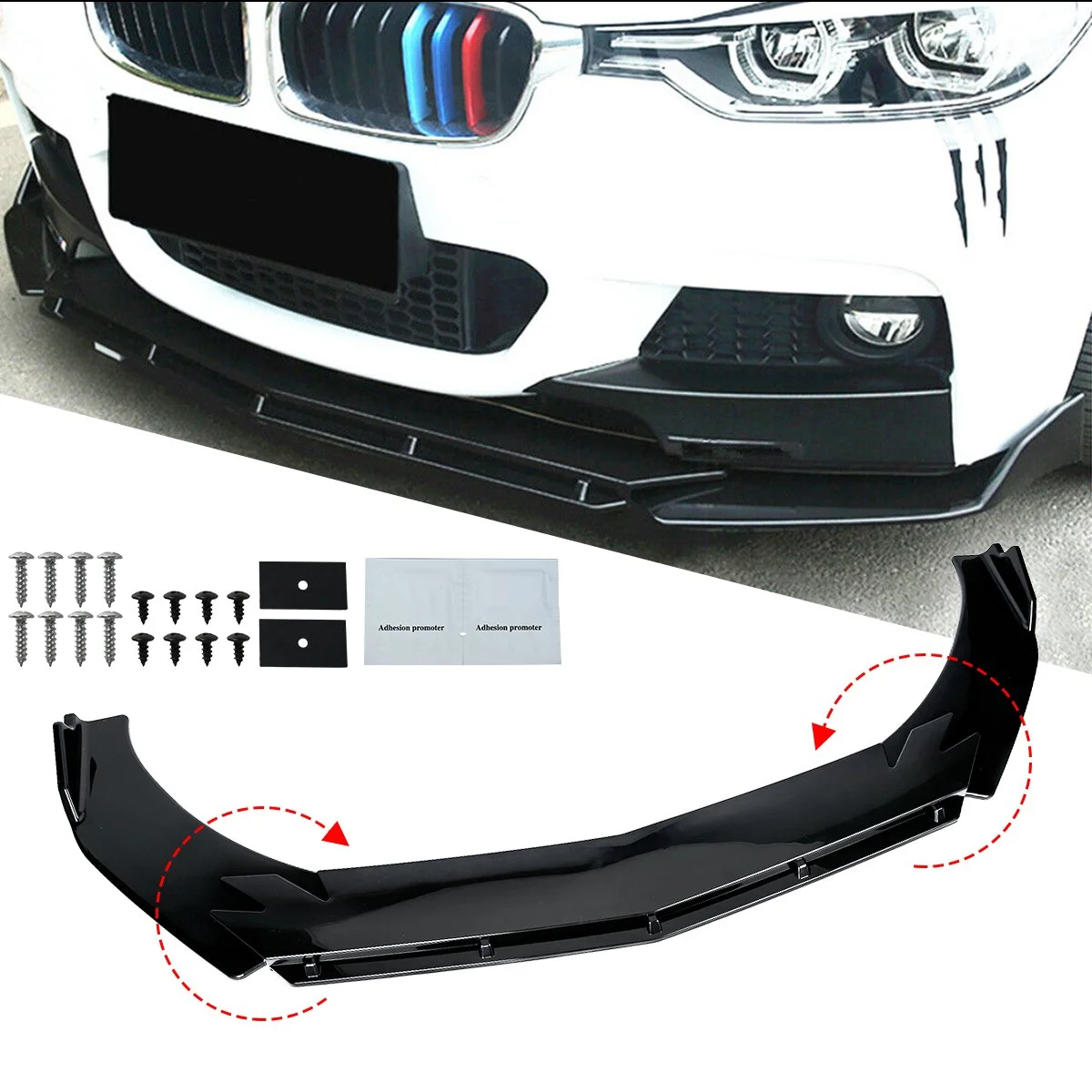 ALLTIMES Universal Front Bumper Lip for Chevrolet/Chevy for Honda for Toyota for Ford, Glossy Black ABS
