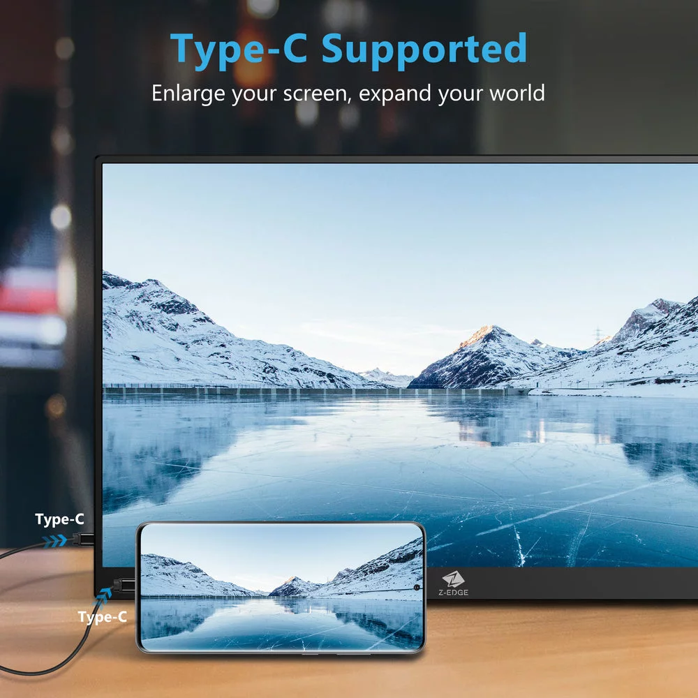 Z-Edge Portable Monitor 15.6 inch FHD IPS Secondary Monitor USB-C Port for PC Smartphone