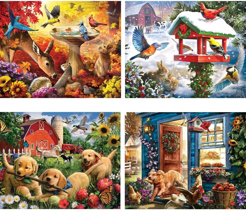 Bits and Pieces - 4-In-1 Multi-Pack Country Living 500 Piece Jigsaw Puzzles for Adults - Measures 16 