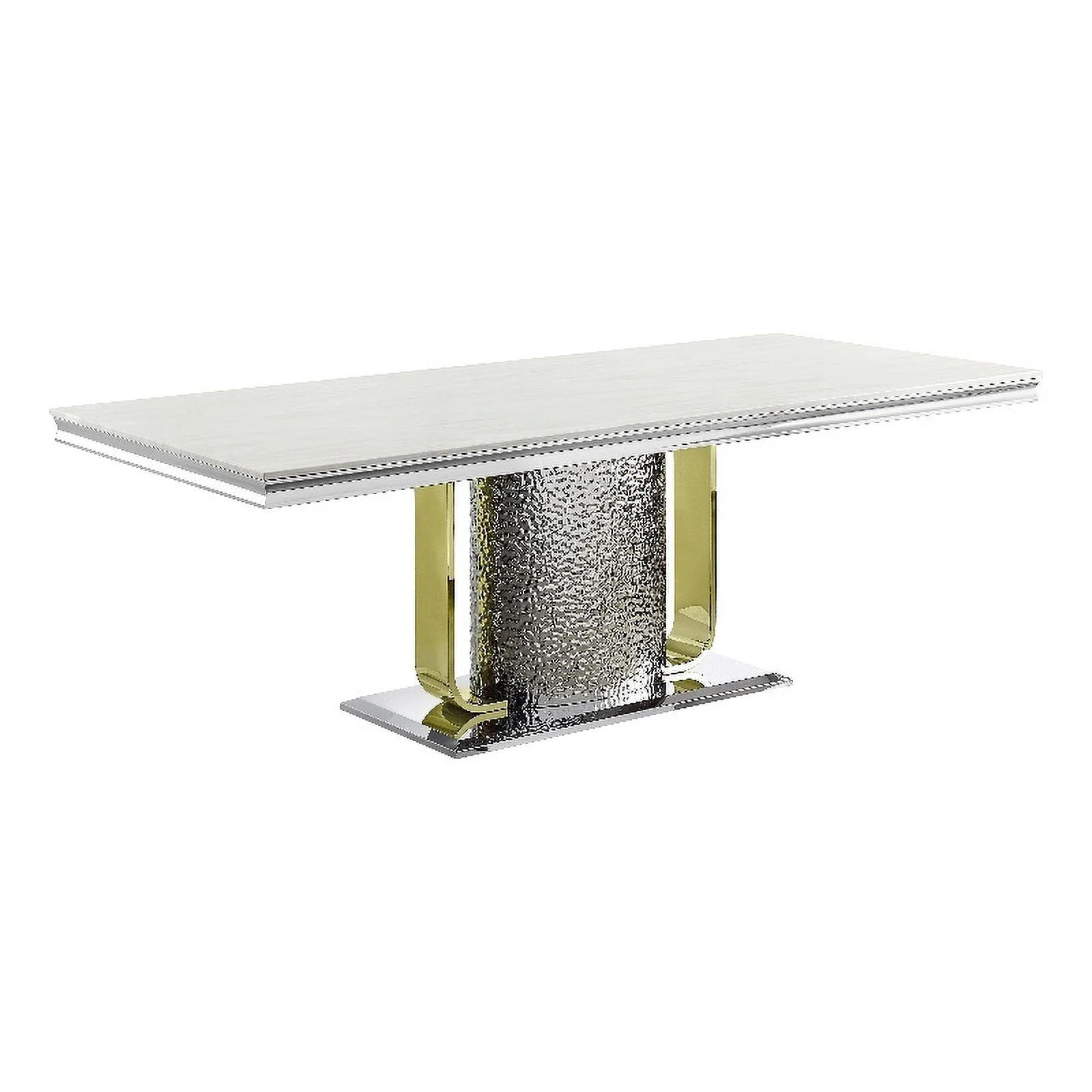 Pemberly Row Rectangular Stainless Steel Dining Table in Silver/Gold