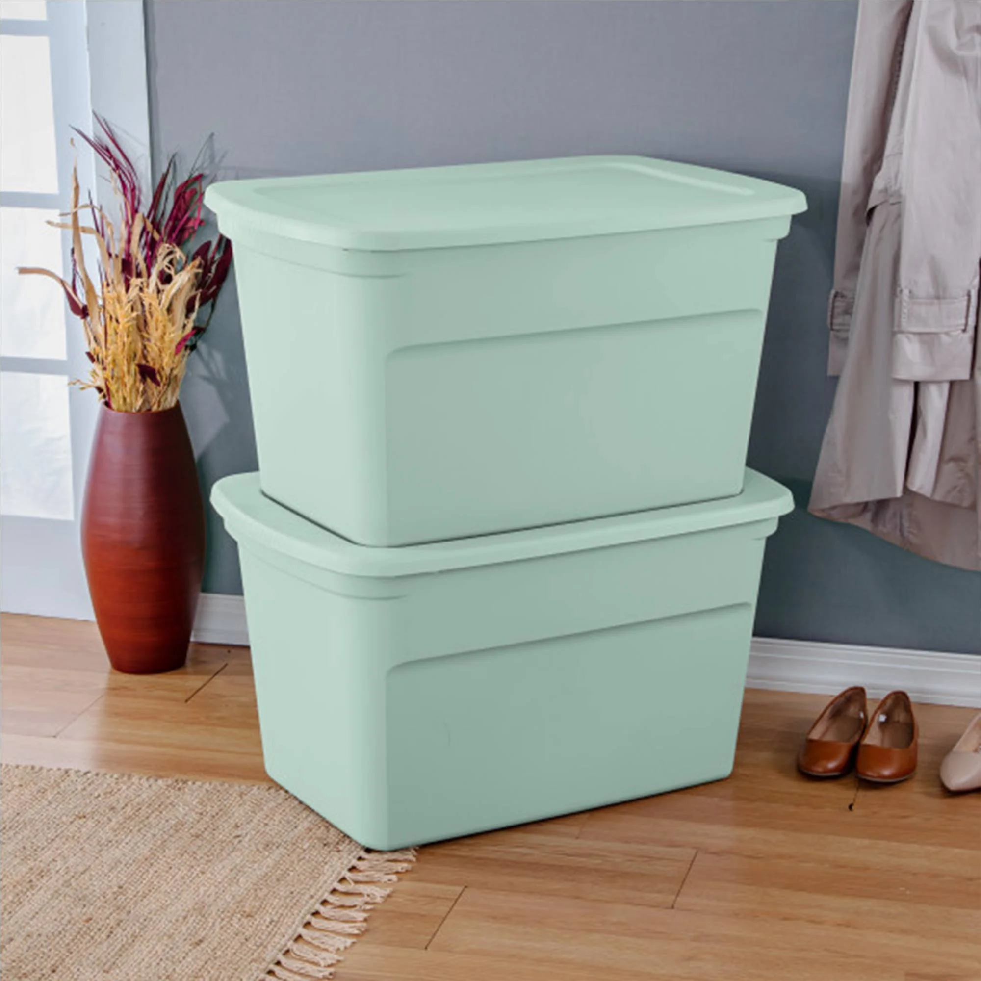 Sterilite 30 Gal Latch Tote with Handles, Mindful Mint (6 Pack)