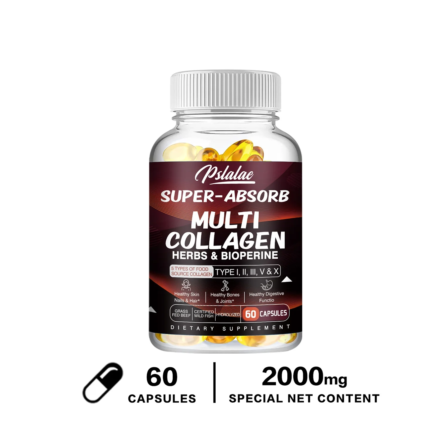 Pslalae Multi Collagen 2000mg - Type I, II, III, V, X - Anti-Aging Hydrolyzed Collagen(30/60/120pcs)