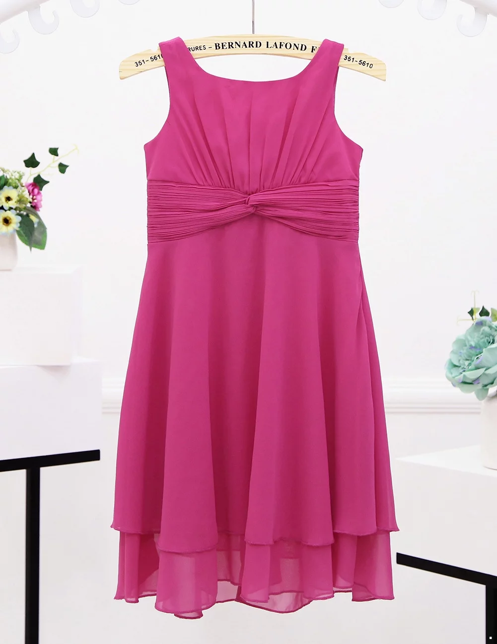 Mufeng Kids Girls Chiffon Flower Dress Wedding Pageant Bridesmaid Dress Holiday Birthday Party Dress Rose 8