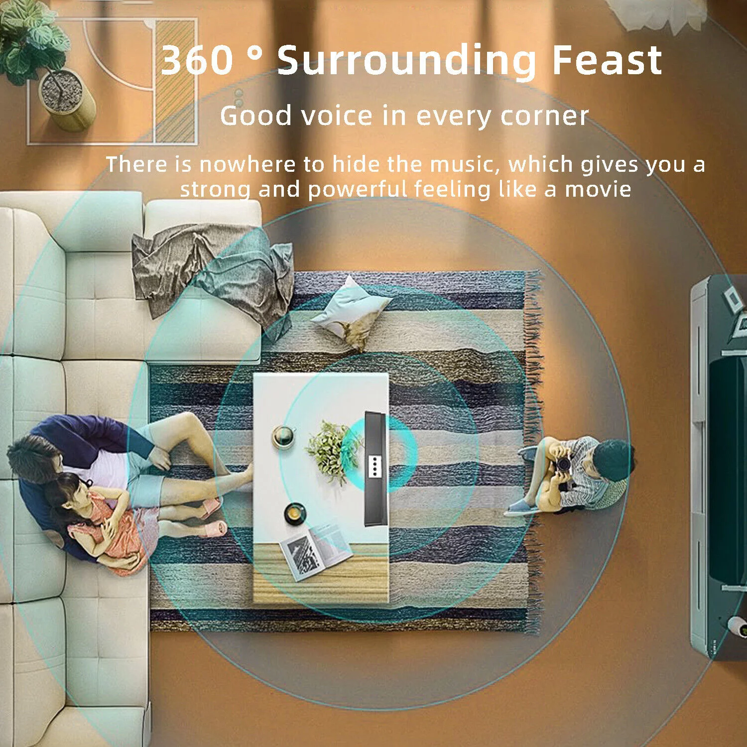 Bluetooth 5.0 Dual Speakers Surround Sound Bar System Subwoofer TV Home Theater