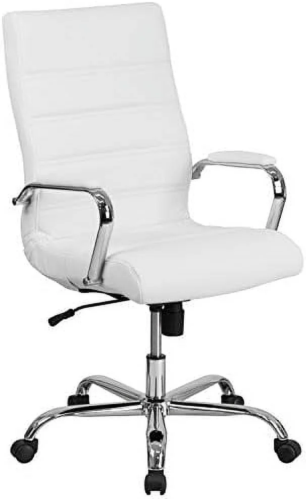 HBBOOMLIFE High Back White LeatherSoft Executive Swivel Office Chair - Rose Gold Frame/Arms