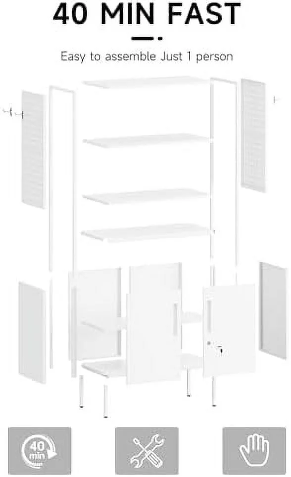 CHYTRE 5-Tier Bookshelf  Tall Bookcase with Doors  Industrial Display Standing  Units with Lock & Wheel  Metal  Shelves for Living Room  Bedroom  Home Office (Black)