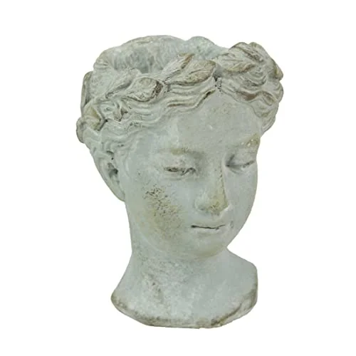 Weathered Gray Greek Lady Statue Wall Mount Cement Head Planter 6 Inches High