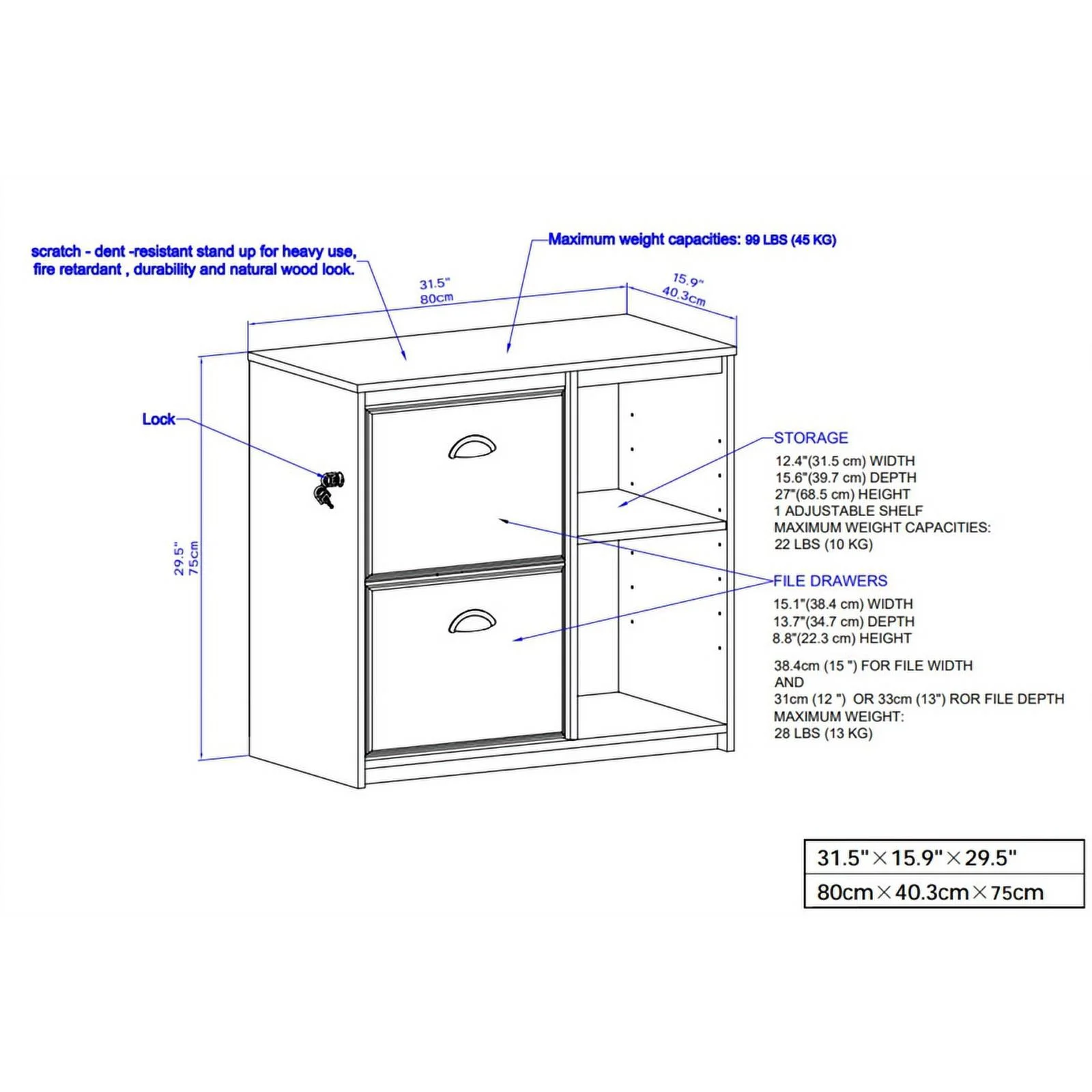 Saint Birch Elma 2-Drawer Modern Wood File Cabinet in Brown Rustic Oak