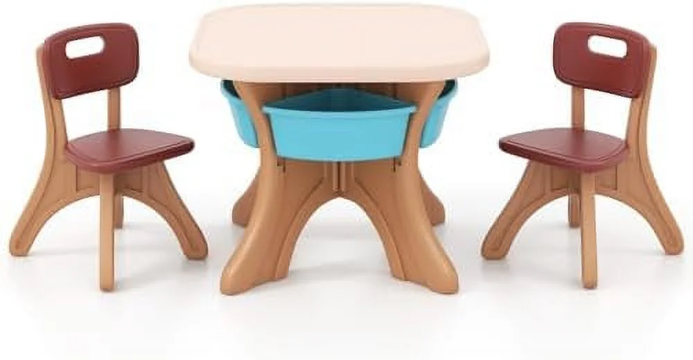 NLTBONNIE Table and Chair Set  Plastic Children Activity Table and 2 Chair Set w/ Bins  3 Piece Toddler Table and Chairs for Art  Craft  Reading  Drawing  Gift for Boys Girls (Coffee)