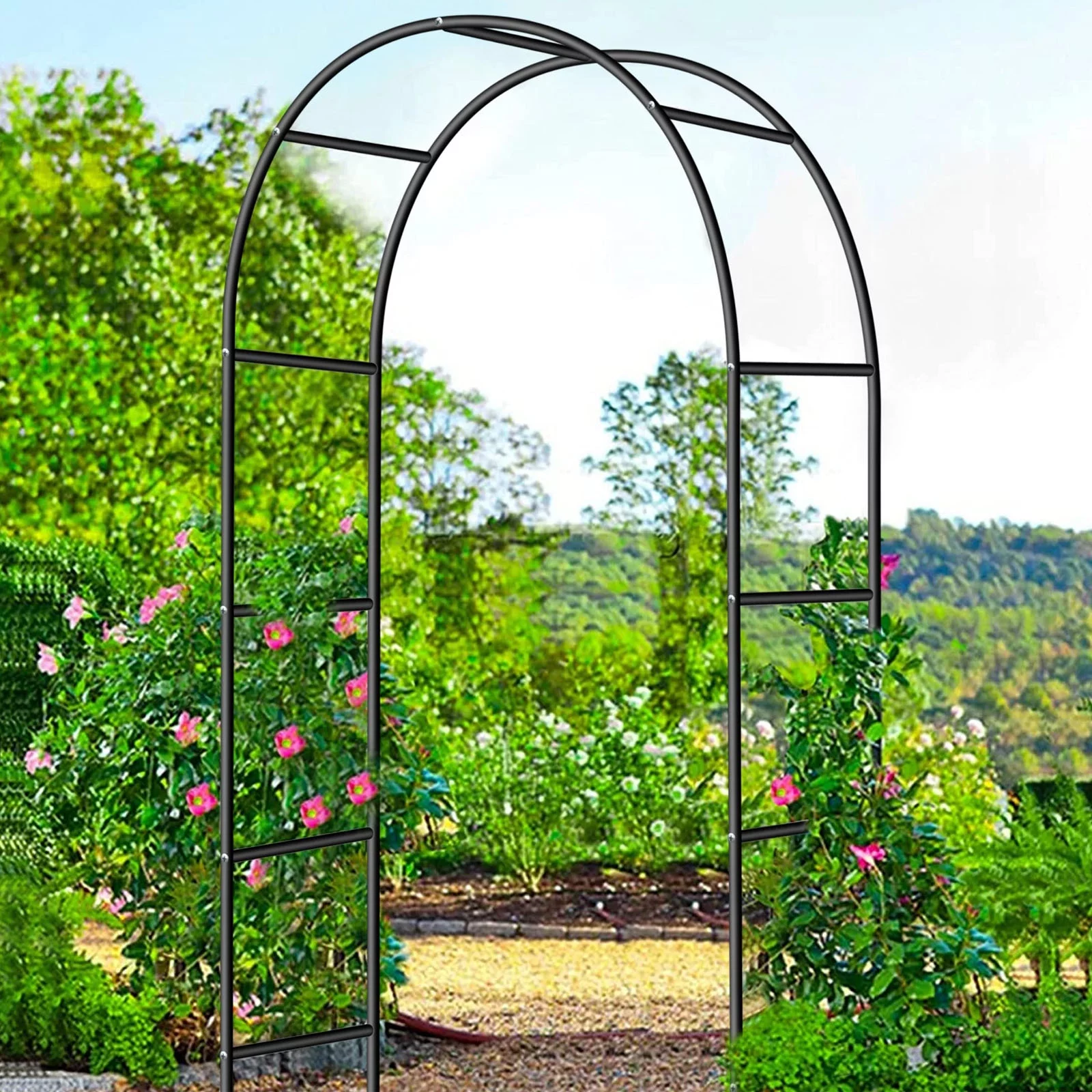 Uyoyous Garden Arch Trellis for Climbing Plant Indoor Outdoor Wedding Party Garden Patio Trellis Garden Bridal Party Decoration - Black 94.5in H x 55in W  Metal