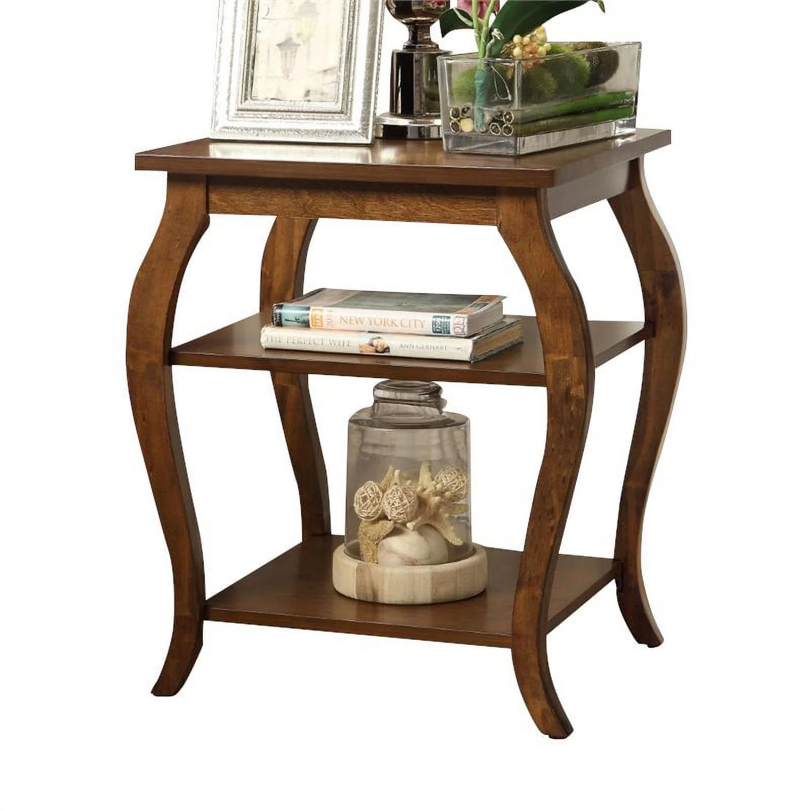Home Square 2-Piece Furniture 2-Shelves Wood End Table Set in Walnut
