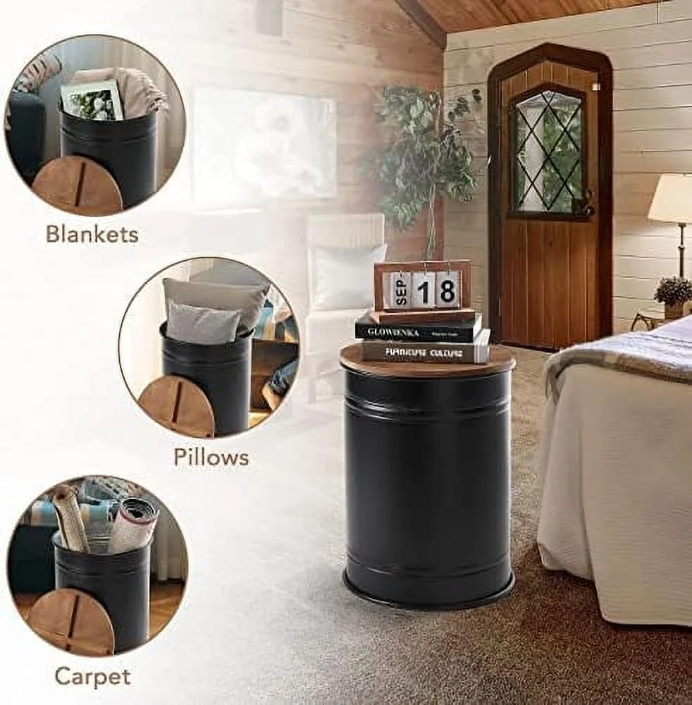 TJCGDTY Rustic  Ottoman Seat Stool  Farmhouse Accent   Antique Galvanized Metal End Table Box Bin with Square Wooden Lid （Square&Galvanized）