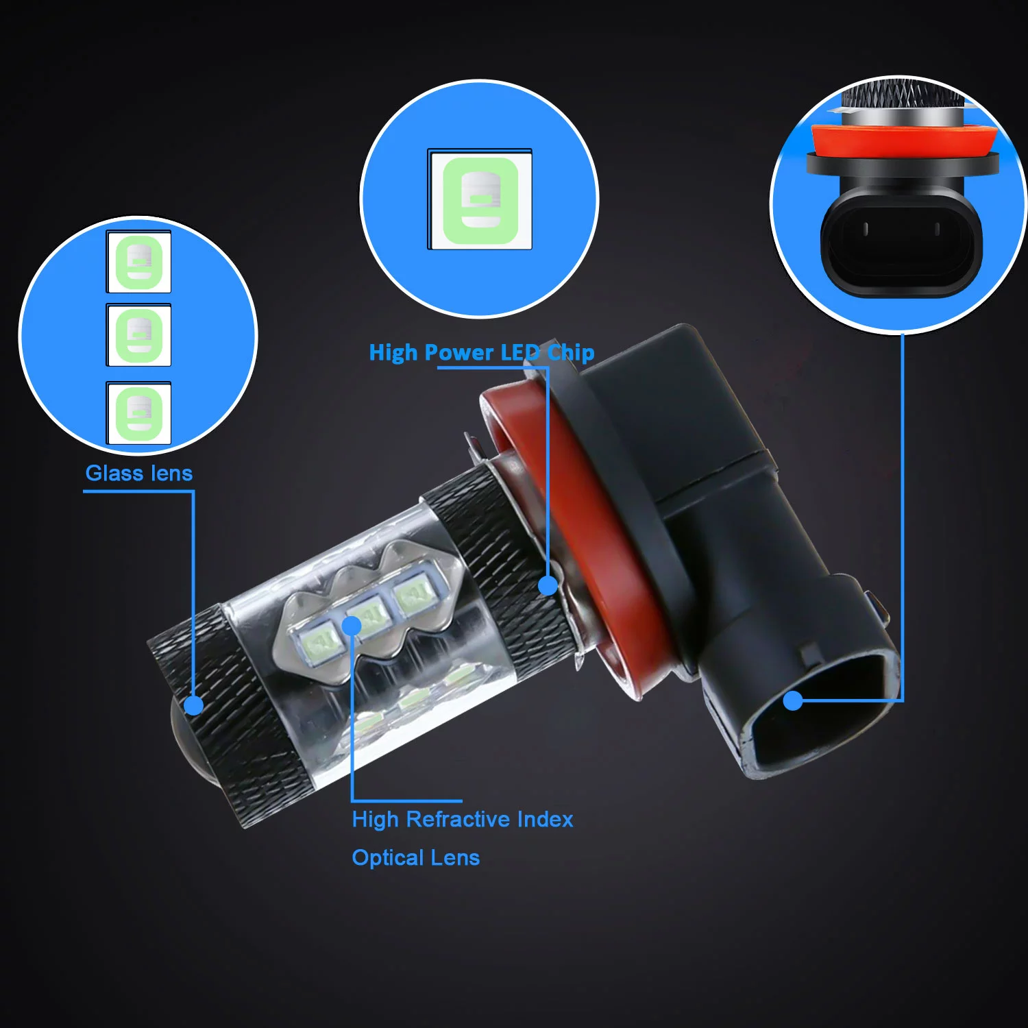 For 2011-2015 Chevrolet Cruze LED Fog Light Bulbs Replacement 8000K Blue Light 2pcs