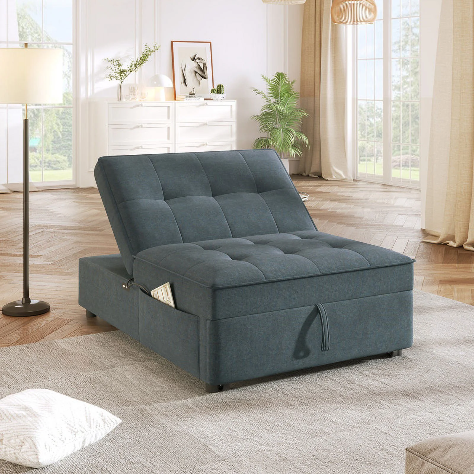 PARKWELL Upholstered Sofa Beds Chair 4 in 1, Convertible Sleeper Sofa for Living Room, Dark Blue