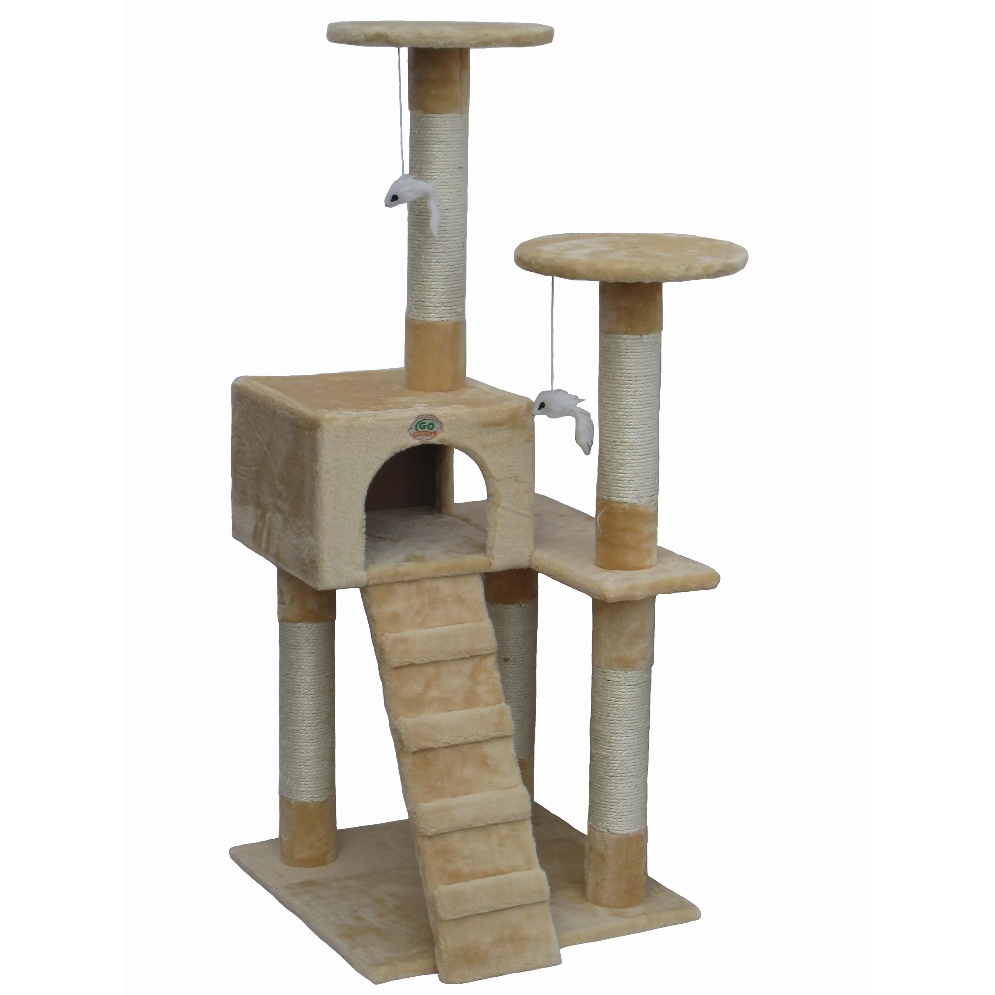 Go Pet Club 52-in Cat Condo & Scratching Post Cat Tree Tower, Beige