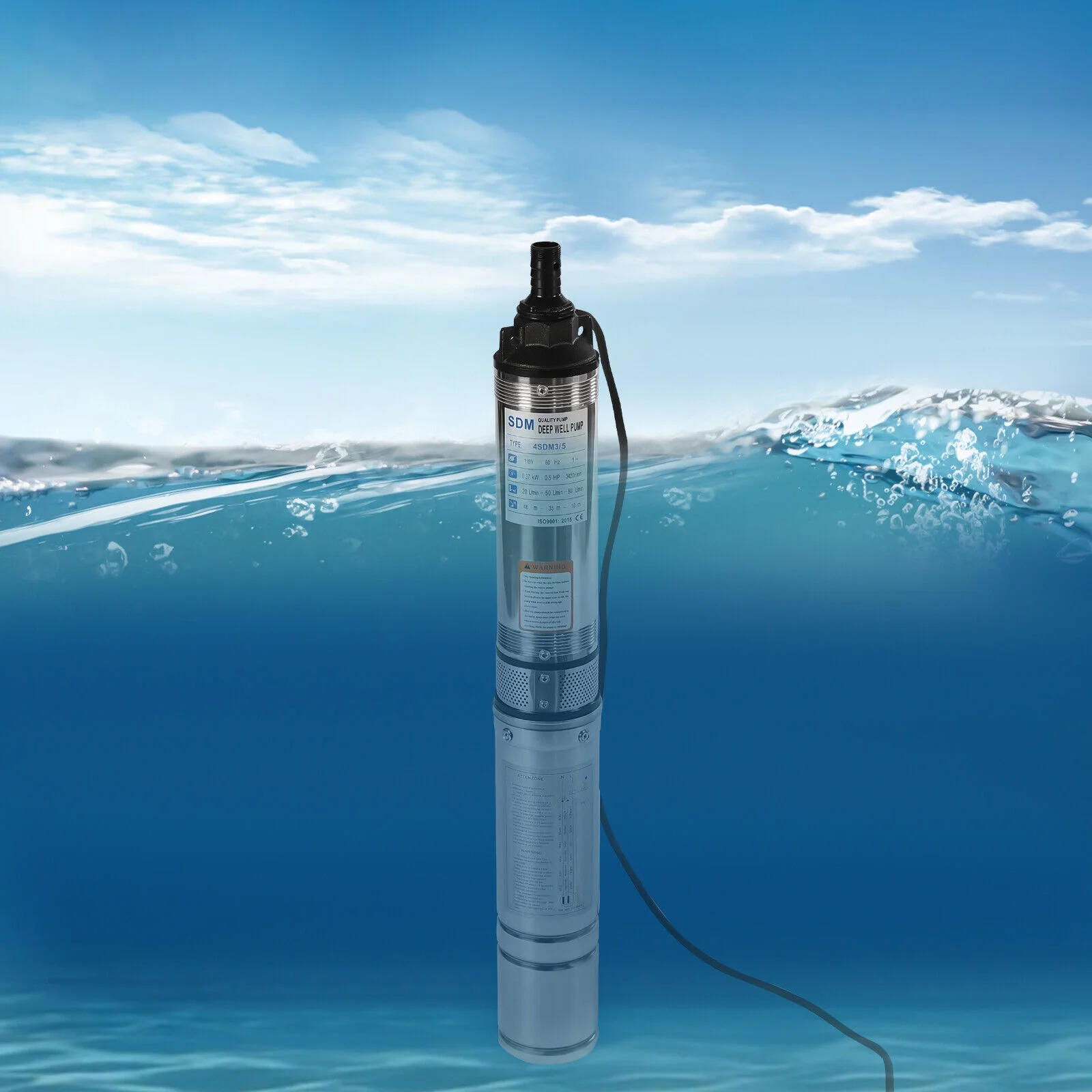 ZhdnBhnos 110V 370W Electric Powered Deep Well Pump 1/2HP 16GPM Submersible Pump Stainless Steel Water Pump