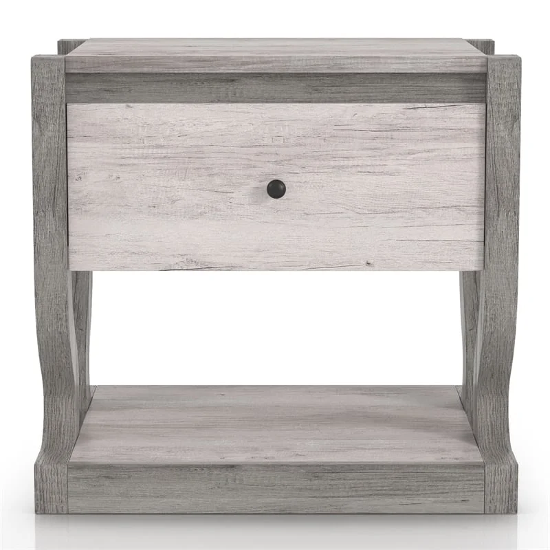 Bowery Hill Modern Wood 1-Drawer End Table with Shelf in White