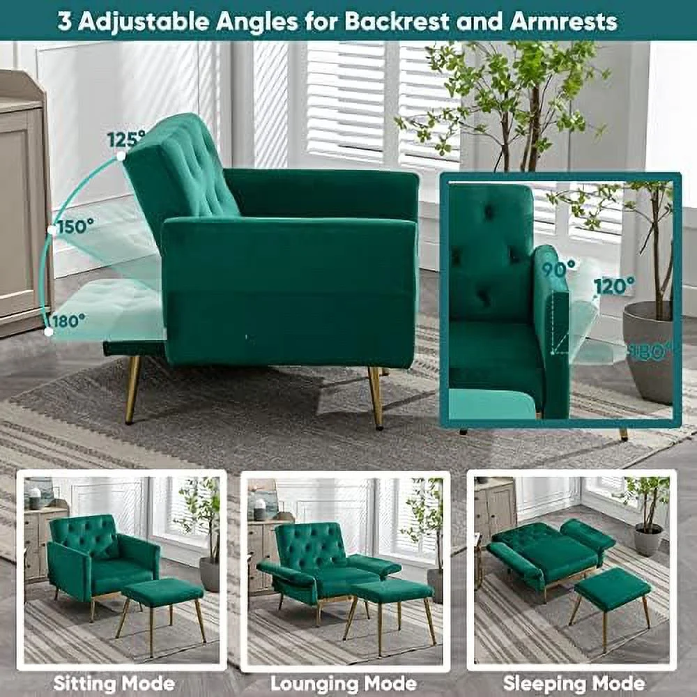 xrboomlife Adjustable Accent Chair with Ottoman  Lounge Chair and Ottoman  Convertible Recliner Chaise Lounge  Mid Century Modern Armchair  Sofa Chair for Living Room Bedroom (Mustard Vel