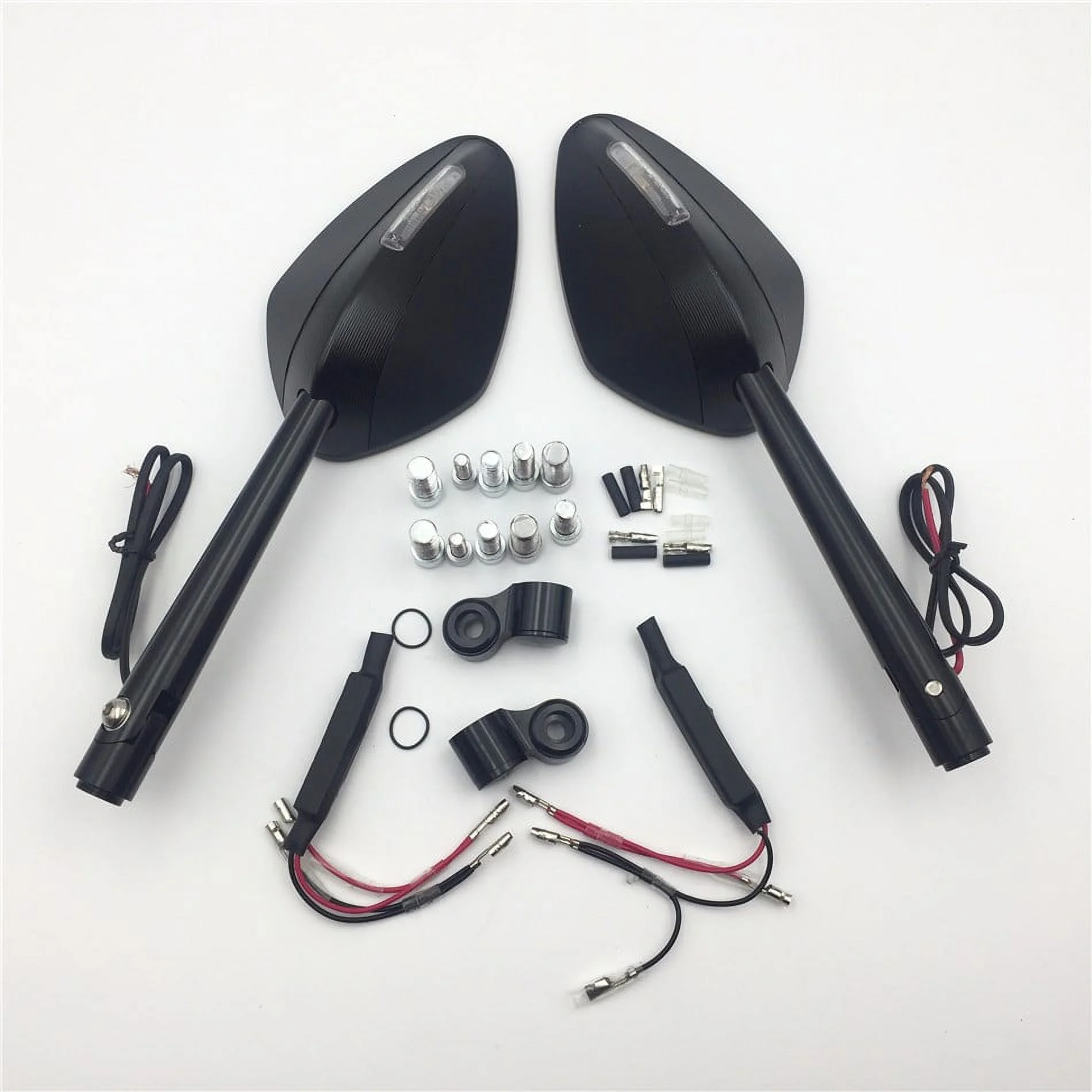 HTT-MOTOR Motorcycle CNC Black Rear View Left Right LED Integrated Side Mirrors For 8mm 10mm Screw Yamaha FZ1 FZ6 Suzuki GSR600 Boulevard Intruder Honda CB1000R CBF600 CBR125R Shadow