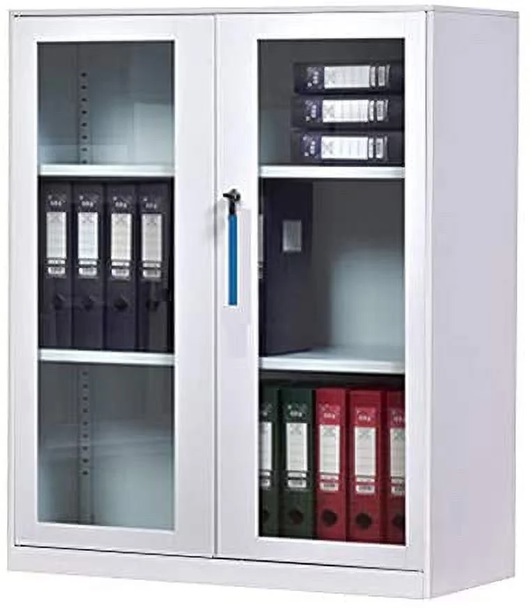 MECOLOR Small Size Office Cabinet White Color with Two Layer Lockable for box file storage(36.4