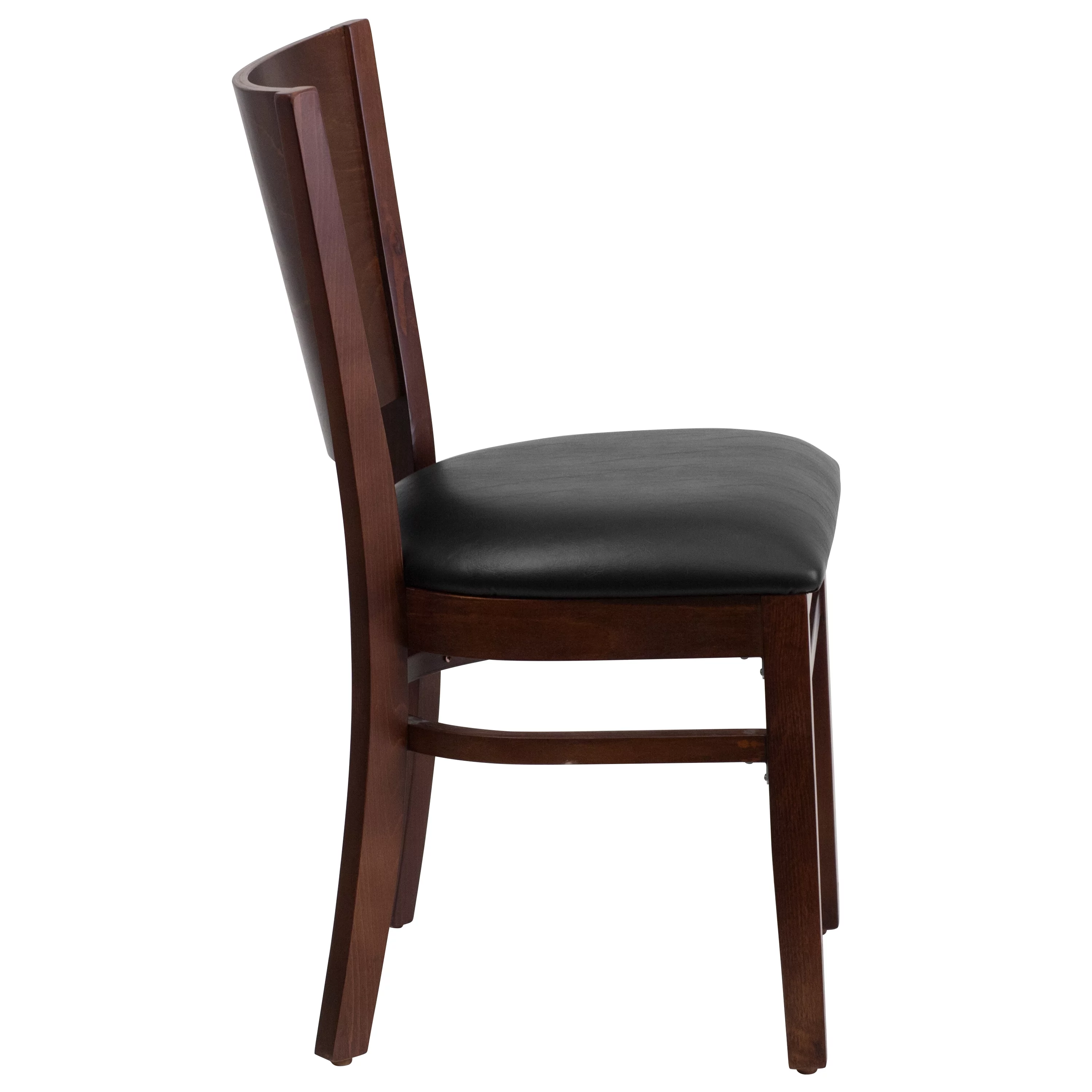 Flash Furniture 2 Pack Lacey Series Solid Back Walnut Wood Restaurant Chair - Black Vinyl Seat