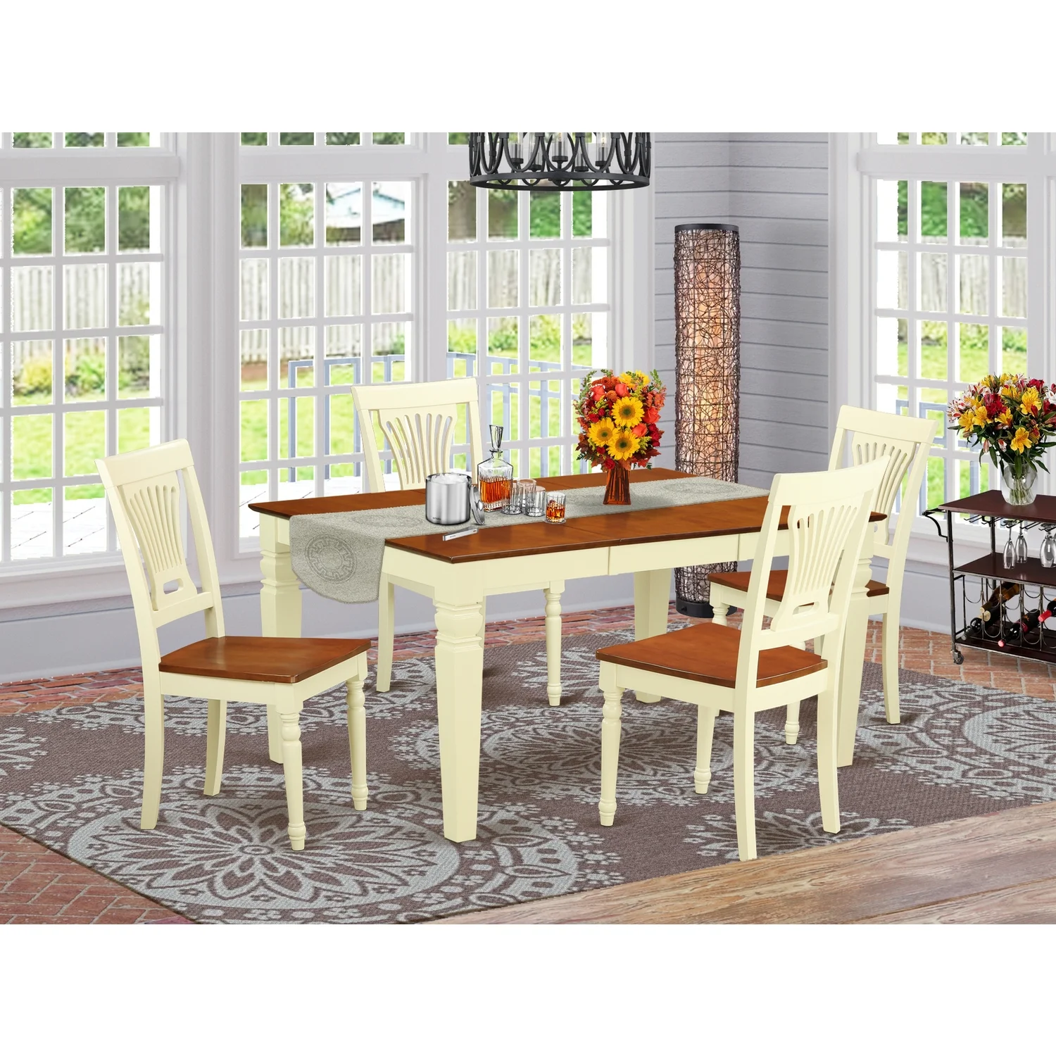 East West Furniture Weston 5-piece Table and Kitchen Chairs in Buttermilk/Cherry