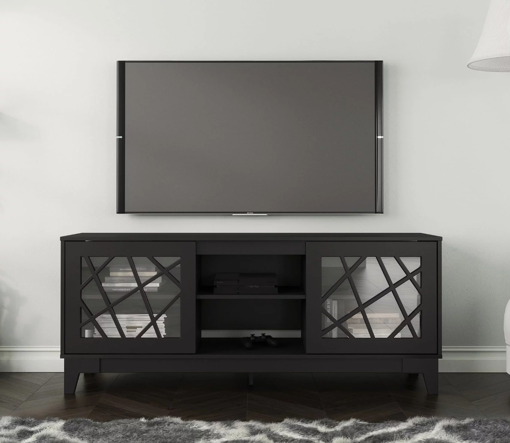 Nexera Graphik TV Stand with 2 Doors for TVs up to 70 in., Black