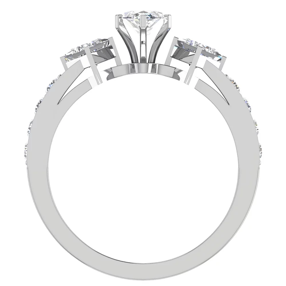 Three-Stone Diamond Engagement Ring Marquise and Princess Cut Diamond Rings 14K White Gold 1.40 Carat (H,SI1)