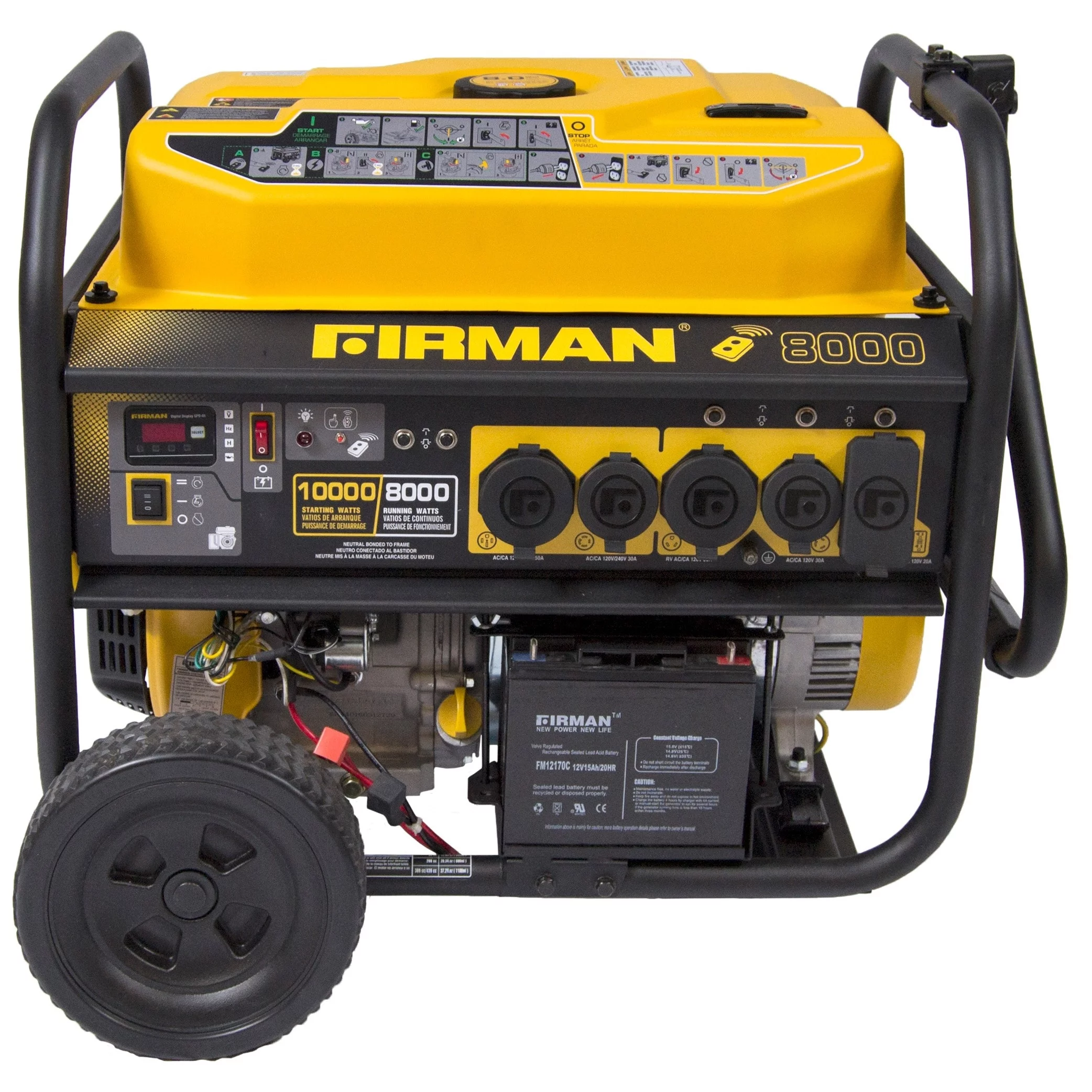 Firman P08003 10,000/8,000 Watt 120/240 V Gas Remote Start Portable Generator, CARB