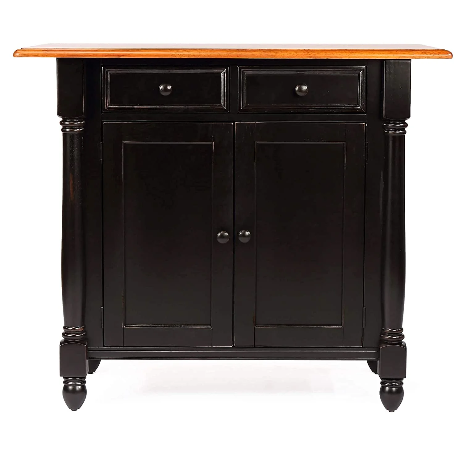Sunset Trading Antique Black Kitchen Island with Cherry Drop Leaf Top