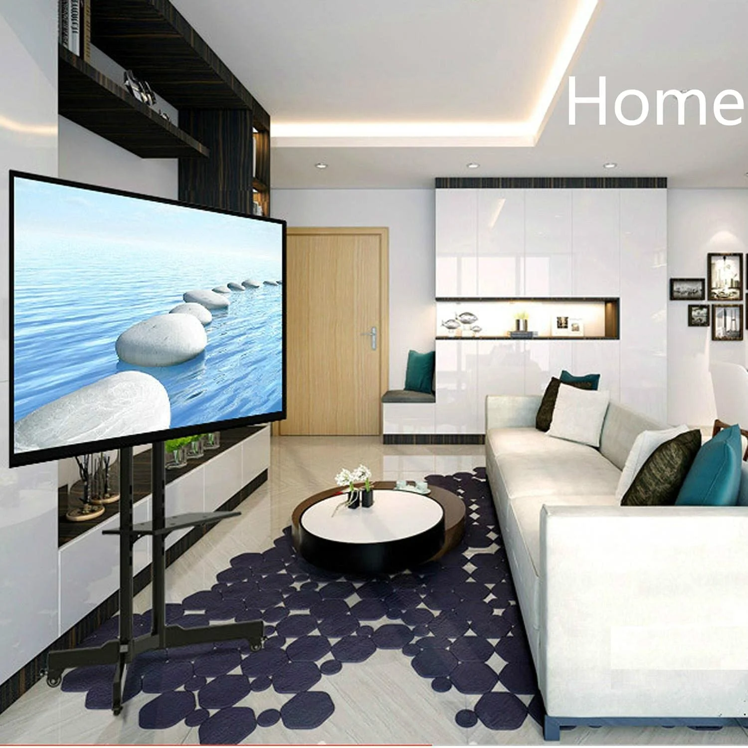 Mobile TV Stand with Wheels for 32-75 Inch LCD LED Screens TVs, Height-Adjustable Rolling TV Cart Hold up to 110 lbs, Trolley Floor Stand w/Tray, Max VESA 600x400mm