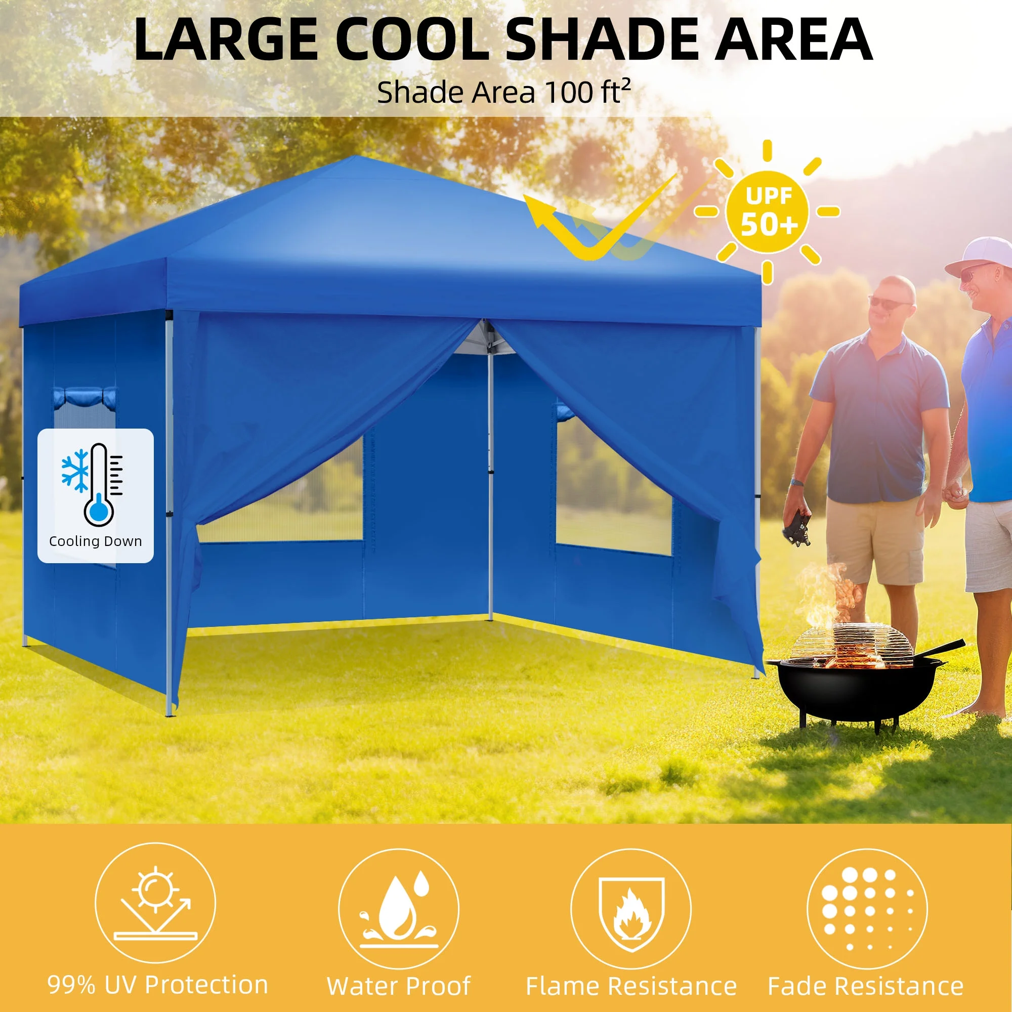 DWVO 10' x 10' Pop-up Canopy Tent Easy One Person Setup Instant Outdoor Canopy Folding Shelter with 4 Removable Sidewalls, Air Vent on The Top, 4 Ropes, 8 Stakes, Carrying Bag