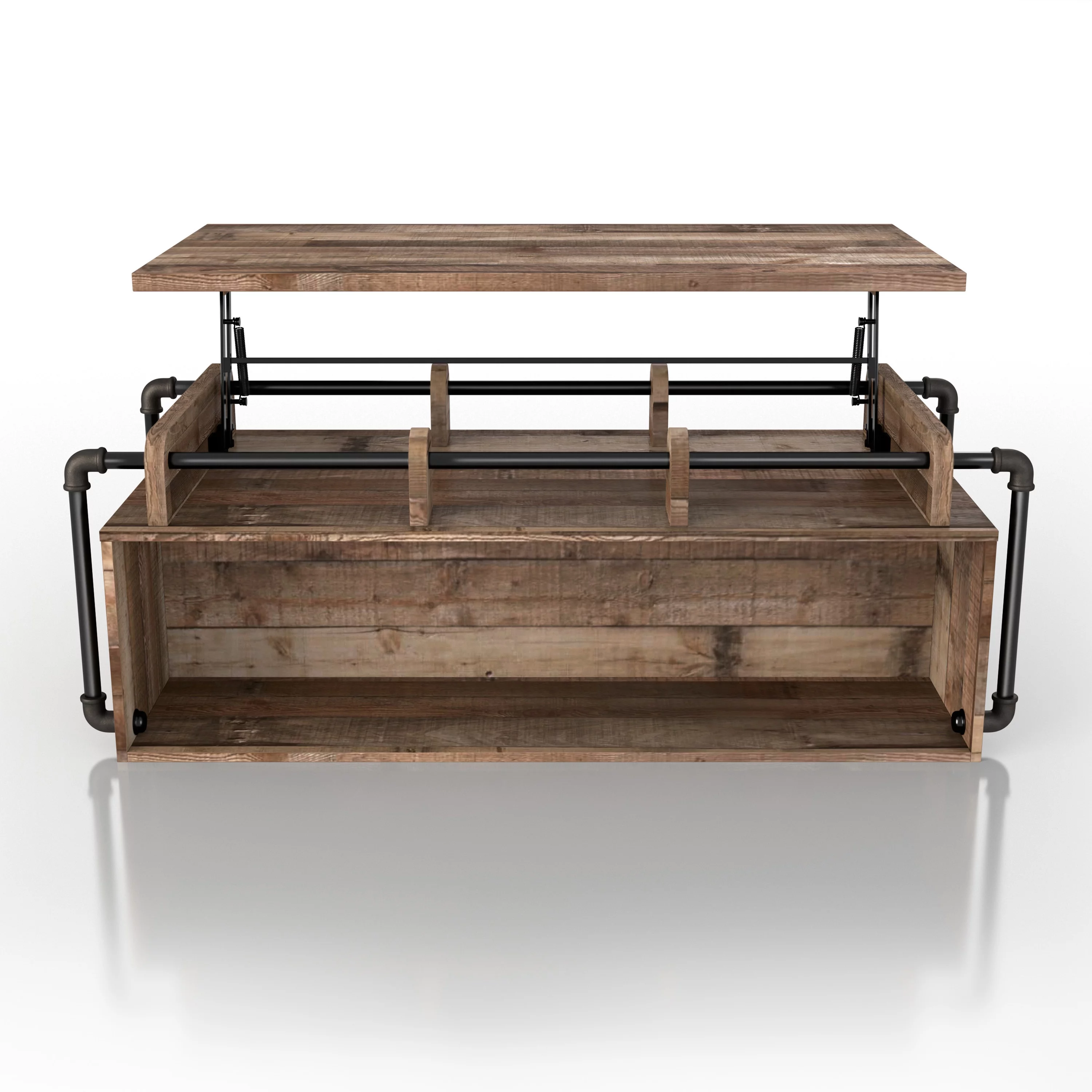 Furniture of America Junis Industrial Wood and Metal Lift Top Coffee Table, Reclaimed Barnwood
