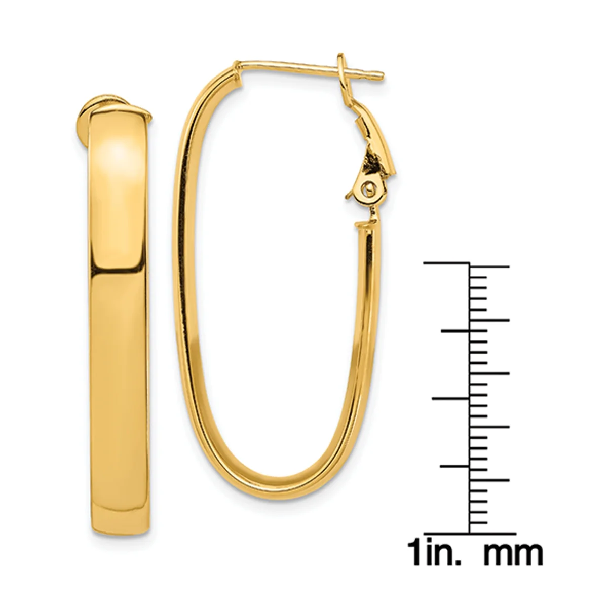 Primal Gold 14 Karat Yellow Gold High Polished 5mm Oval Omega Back Hoop Earrings