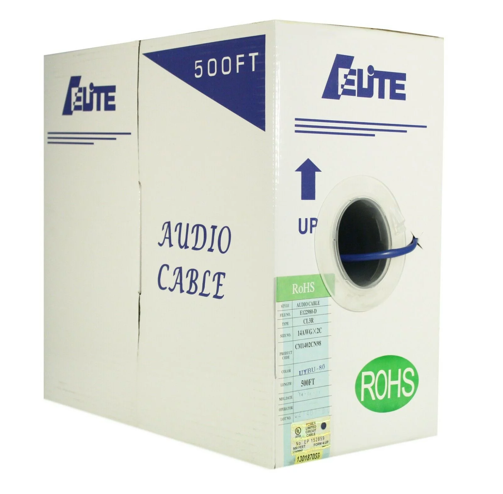 Infinity Cable Audio Cable, 16 AWG 4 Conductor, 100% Pure Copper, PVC jacket, 500ft bulk cable, Blue