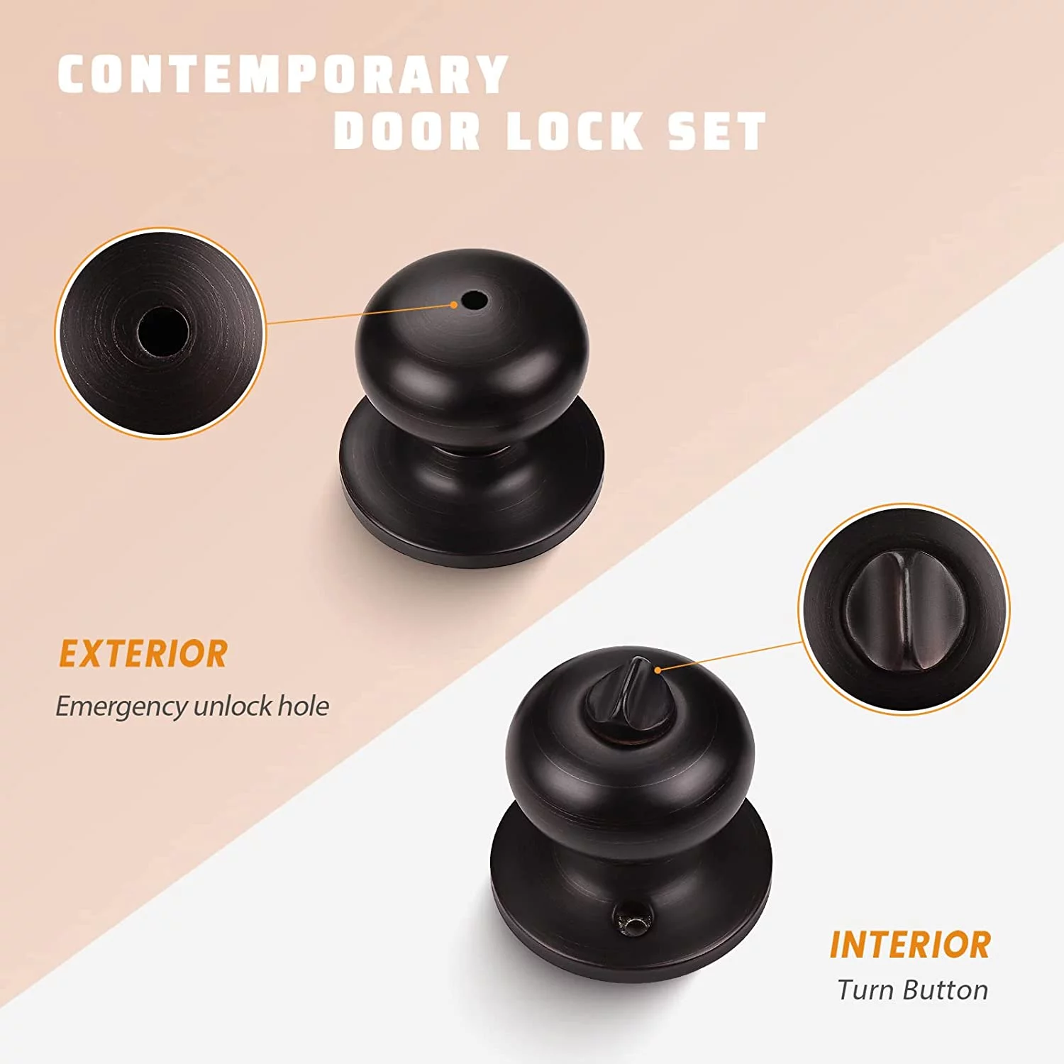 KNOBWELL 10 Pack Privacy Door Knob Bedroom Door Knob Keyless Door Knob, Round Knob Set, Oil Rubbed Bronze Finish, Interior Door Knobs 10 Pack Privacy Lock