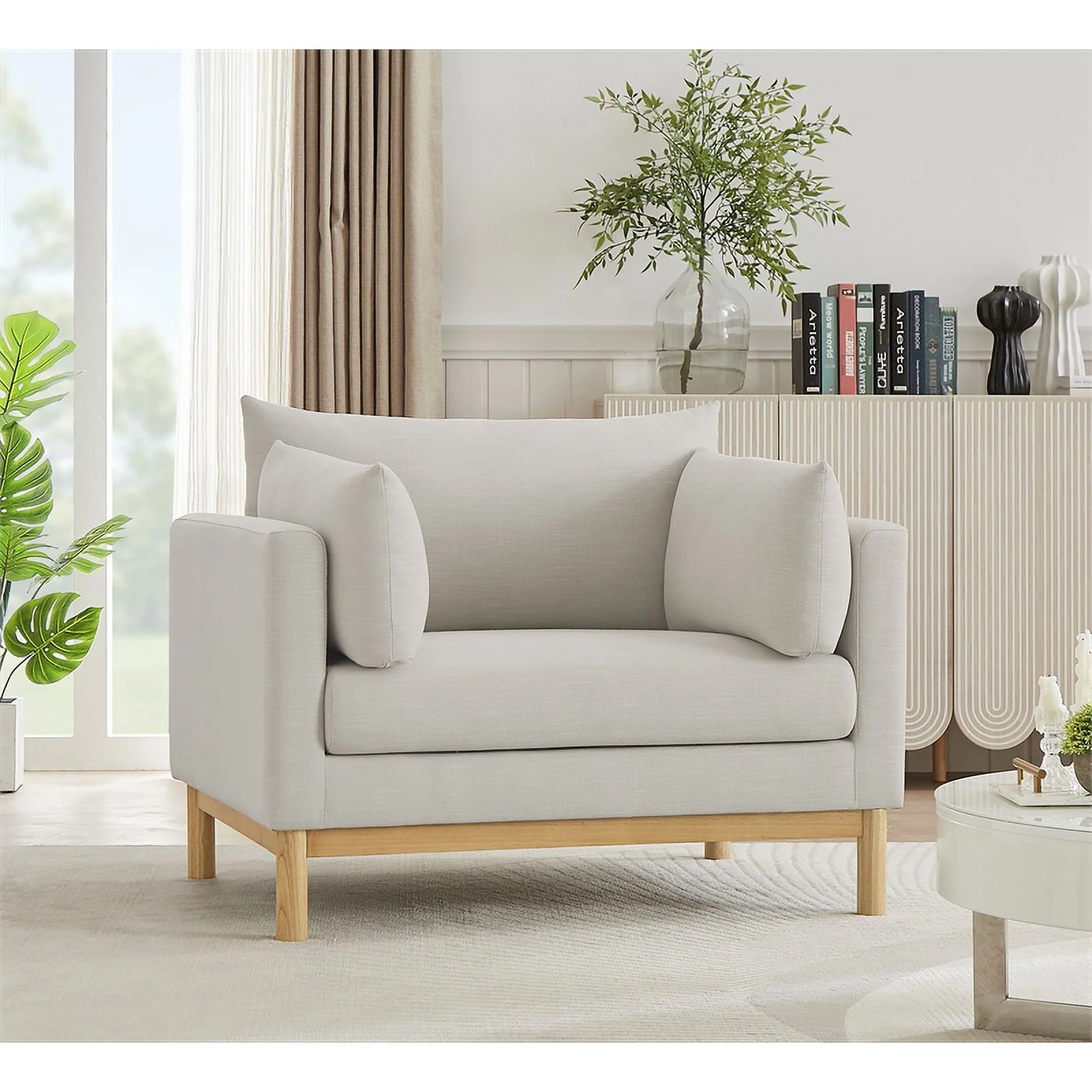 Meridian Furniture Langham Beige Linen Textured Fabric Chair