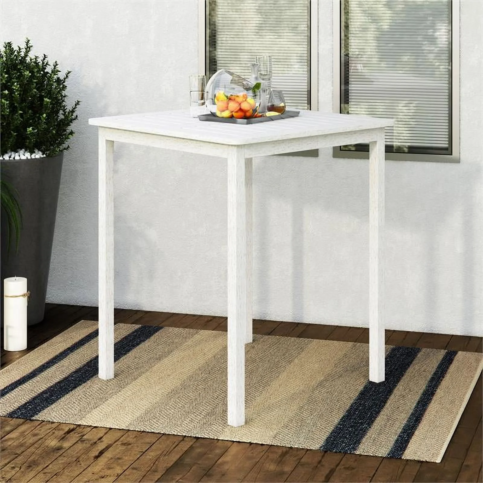 CorLiving Miramar White Washed Wood Outdoor Bar Height Table