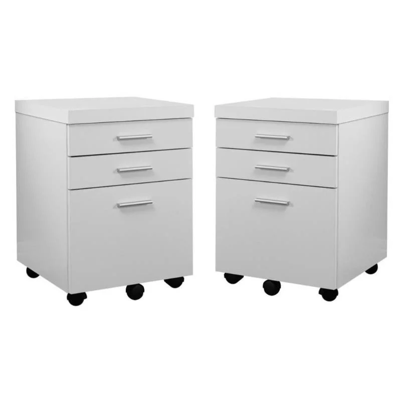 Home Square 3 Drawer Hollow-core Filing Cabinet Set in White (Set of 2)