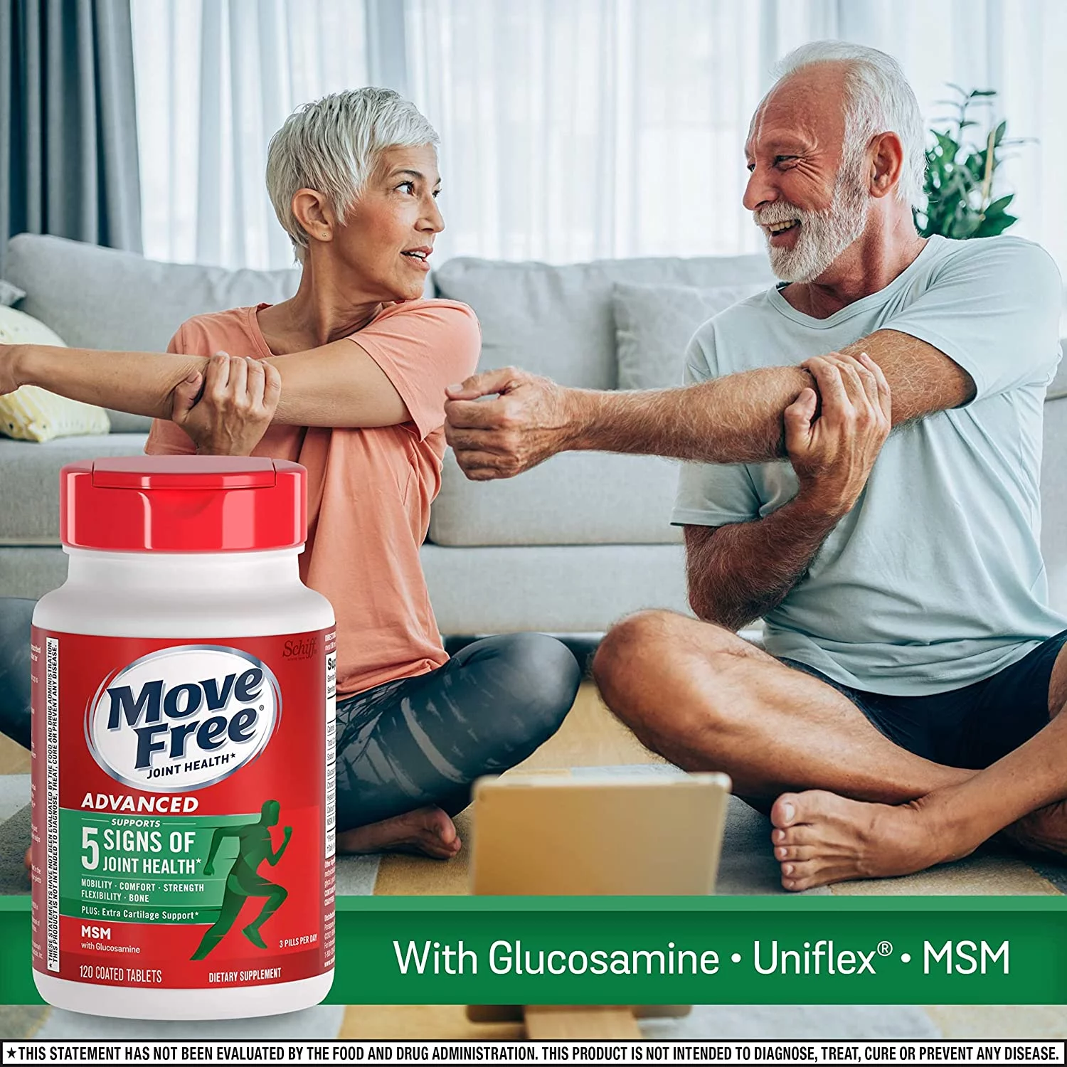 Move Free Advanced Glucosamine Chondroitin Msm Joint Support Supplement, Support Mobility Comfort Strength Flexibility and Bones-120 Pack (3 Pack)